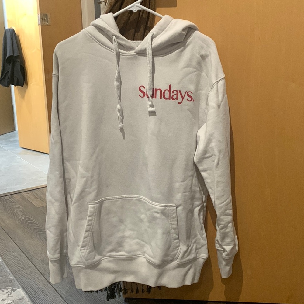 sundays White Hoodie with Red Logo